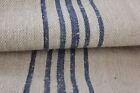 Antique Vintage Stair Runner Hemp Fabric Per One Yard Length Blue Hemp  Stripe