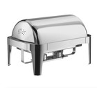 8 Qt  Full Size Stainless Steel Buffet Gold Accent Roll Top Chafer Dish Set