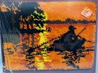 Vintage Red Heart Latch Hook   6619-02 Fisherman At Sunset 18 x24  Rug Pattern
