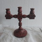 Vtg Carved Wooden Goth Spanish Revival Candelabra 3 Taper Candles 10  Patina