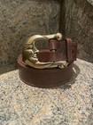 Huge  Kieselstein-cord Sterling Gold Plated Moon Buckle W Brown Leather Belt Sz3