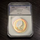 1979  1 Canada Griffon Silver Proof Dollar  Old Pci Holder  Rainbow Target Toned