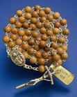 Catholic Genuine Olive Wood Rosary  Silver Tone Crucifix   Tag
