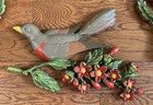 Vintage 1967 Mcm Syroco Dogwood Flowers Branch Bird 3 Piece Set Wall Decor 