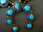 Native American Navajo Bisbee Turquoise Sterling Silver Squash Blossom Necklace
