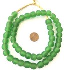 Ghana Round Dark Green Handmade Recycled Glass African Trade Beads-ghana