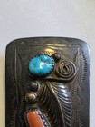 Southwest Sterling Turquoise Red Coral Bolo Tie Slide Drc10136