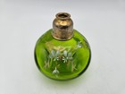 Antique Hand-painted Pinched Green Glass Perfume Bottle Victorian
