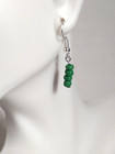 Green Glass Seed Bead Stick Drop Earrings Handmade Silver Tone Boho Chic Simple