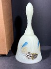 Fenton Medallion Custard Glass Bell Signed  Original Tags Original Box Glows