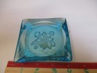 Vtg  Mid Century Aquamarine Blue Embossed Flower Square Glass Ashtray 3 5 