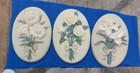 Floral Wall Plaque Ivory   Green Ceramic Oval Wall Hanging Vintage 3d Texture 