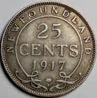 1917-c Newfoundland Silver 25 Cents Quarter George V Canada Vf xf - Low Mintage
