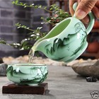Longquan Celadon Kungfu Tea Set Handpainted Underglaze Tea Pot Fish Carved Cups