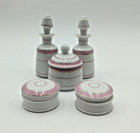 Antique 5 Pc  Ceramic Dresser Vanity Set White Pink Gold Stripes Perfume Powder