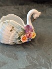 Vintage Swan Figurine W flowers Collectible Trinket Dish Or Posy Vase