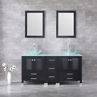 60 Inch Bathroom Vanity W  Clear Glass Basin Double Cabinet W  Sink Top