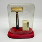 Vintage Gem Gold Tone Push Button Single Edge Razor Original Case Asr Blades Usa