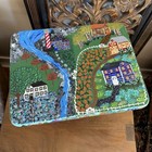 Whimsical Hand Painted Folk Art Step Stool Homes Trees Cottagecore Eclectic Fun 