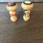 Vintage Wooden Kokeshi Japanese Bobble Head Doll Miniature Set Of 2 Couple
