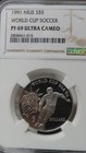          Niue 5 Dollars 1991 Silver Proof Football1994 Fifa World Cup Usa Ngc Pf69