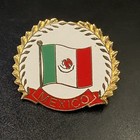 Vtg Mexico Flag Laurel Wreath Enamel Hat Lapel Pin Travel Souvenir  