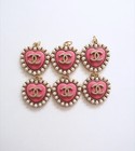 Lot Of 6 Pc Cc Gold Pink Pearl Buttons And Zipper Pulls Metal- Stamped
