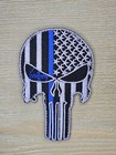 Punisher Skull Reverse American Flag Blue Line Swat Tactical Police Hook Patch