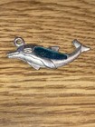 Vintage Dolphin Porpoise Pendant   Silvertone 2  With Blue Accent