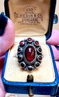 Wonderful Antique Victorian Ornate Sterling Silver Deep Red Garnet Gemstone Ring