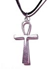 Silver Ankh Pendant Black Necklace Life Death Egypt Ansate Cross Gothic B3