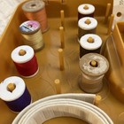 Vintage Wil-hold Sewing Box Thread Organizers Mustard Yellow Gold With Contents