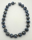 Vintage Czech Art Deco Foil Glass Beaded Choker Necklace Iridescent Blue Bronze