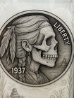 Hobo Nickel Style Skull Art Print  8x10    Real Buffalo Nickel Practice Coin V5