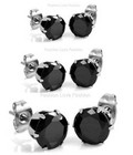 Black Round Shinny Cz Cubic Zirconia Pierced Stud Earrings For Men Women