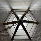 Vintage Swag Lamp Hexagon Wood  Tinted Smoke Glass Slats  Metal Chain 10ft Read