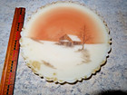 Fenton  Sunset Farm Barn On Cameo Satin Hand Painted Custard Glass Plate S Lee