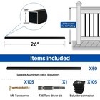 Muzata 50pack 26 X3 4 Aluminum Deck Balusters Square Baluster Deck Railing