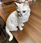 Vintage  Lefton Fluffy White Persian Kitten Porcelain Cat Tail Hang Off Shelf