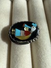 Sterling Silver Zuni Calavaza Multi Stone Inlay Kachina Dancer Onyx Lapel Pin 