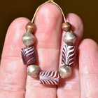 Antique Venetian Red Lampwork Feather Beads W  Oromo Metal Beads  African Trade