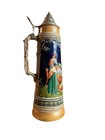 Vintage German Beer Stein With A Hunting Scene Motif And A Pewter Lid
