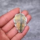 Carved Leaf Labradorite Gemstone Pendant 925 Sterling Silver Handamde Jewelry