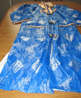 Asian Chinese Kimono Blue Silk Robe Jacket Gold Metallic Trim Small