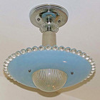 546 Antique Vintage 1930s 40s Art Deco Ceiling Light Fixture Glass Shade Blue