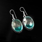 Aqua Apatite Earrings  925 Sterling Silver Dangle Earrings  Handmade Vintage B