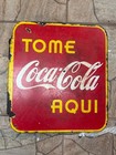 Rare Early Coca Cola Porcelain Sign Double Side 5 Cents Spanish 19x17 Inches