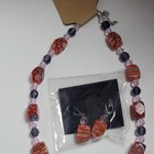 Handmade Multicolor Glass Baroque Necklace   Earrings Set  Red Pink