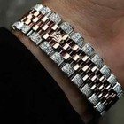 6ct Round Simulated Diamond Mens Cuban Link Bracelet 14k Rose Gold Plated