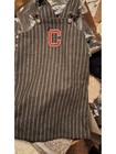Coco Blanc Girls Gray Pinstripe Pinafore Overall Red C Patch Size 8 Nwt